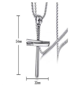 whole new juses Hip Hop Baseball Cross Pendant Necklace for Men Silver Color Stainless Steel Necklace Ball Bat Chain Female J7516426
