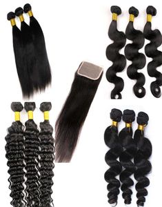 Cabelo brasileiro virgem pacotes tece com fechamento de renda em linha reta onda do corpo cabelo humano tramas 100 não processado vison cabelo humano extensões5372408