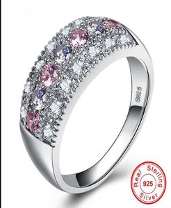 Bröllopsringar rosa kristallförlovningsring med silverfärg CZ Stone för kvinnor Zircon Party Jewelry Gift Anillos Mujer1347031