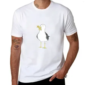 メンズポロスシーガルフライドポテト水彩絵画Tシャツ男の子動物プリントアニメ衣服特大のブラウスメンズ