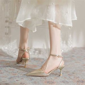 Chic Fairy Style Sandal Exquisite High Heel Shoes Summer Sandal Women Thin Pointed Baotou Silver Straight Line Sandaler Womens 240228