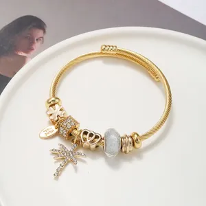 Charme pulseiras de aço inoxidável cristais de fio de coco frisado ouro mulheres ajustáveis