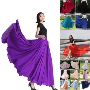 Kleider Mode Frauen Sexy Schöne Stretch Hohe Taille Reine Farbe Drei Etagen Chiffon Rock Strand Rock Yf005