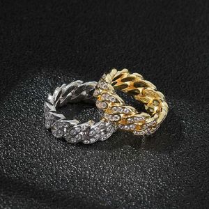 Iced Out Cubic Zirconia Cuban Ring Men Women Gold Plated Miami Link Chain Cz Diamonds Finger