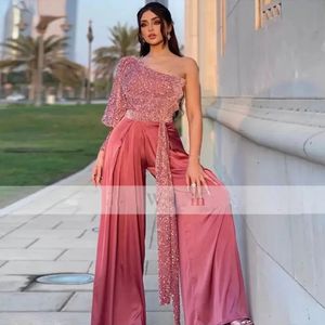 Arabic Dubai Vestido De Novia One Long Sleeve Jumpsuit Prom Dresses Sequins Top Outfit Special Occasion Gowns fdfg