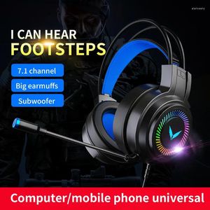 Professionellt spelare headset med LED -ljusspel för dator PS4 PS5 USB -hörlurar Bass 7.1 Stereo PC Wired Mic Earphones