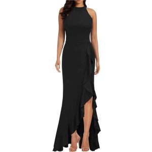 Kleid Damen Cocktail-Midikleid, ärmellos, Rüschen, Wickelkleid, plissiert, schmal, formelles Hochzeitsgastkleid, A-Linie, Sommerkleid