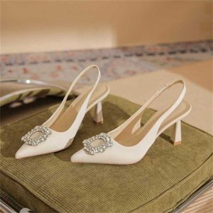 Top Summer Sandal Women Stiletto Sandles High Heels Womens Slim Straight Line Rhinestone Sandaler Fenty Slides 240228