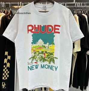 Herren-T-Shirts Herren-T-Shirts Rhude T-Shirt Mode Castle Coconut Tree Windowsill Scenic Casual Loose Atmungsaktives Kurzarm-T-Shirt Männer Frauen Paare Top T-Shirt