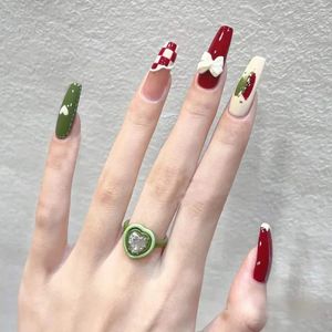 24 pçs wearable prego falso treliça de natal unhas falsas longo bailarina caixão noiva decalque imprensa em dicas de arte 240305