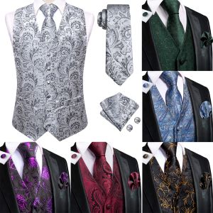 Kamizelki hitie szary paisley kamizel krawat biznes formalny sukienka jedwabna kurtka bez rękawów 4pc hanky mankiet pAisley garnitur w kamizelce ślub ślub