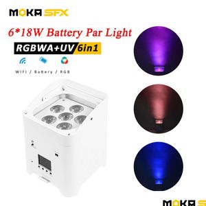 LED-Effekte, Batterie-Par-Licht, LED, 6 x 18 W, Rgbwaadduv, 6-in-1-Effekte, kabelloses Uplight, hohe helle DJ-Lichter, Dmx512-App-Steuerung für Disco-PA Dhb7U