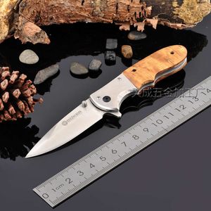 Wooden Handle Outdoor Small Jungle High Hardness Stainless Steel Folding Self-Defense Portable Camping Survival Knife 904116