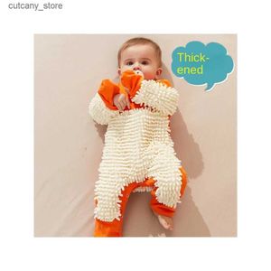 Jumpsuits 2023 New Mop Boy and Gilr Baby Pure Cotton Jumpsuit Baby Jumpsuit Spring and Summer European and American Anti-Dirty Mop L240307