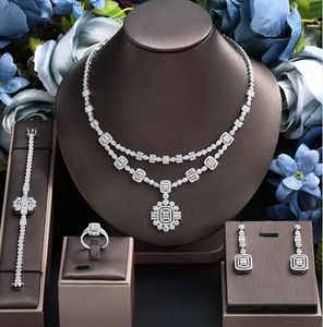 Ankomst 3A Zirconia Flower Pendant Bridal Full 4 Pieces Set for Bride Wedding Jewelry Set Fashion Party Accessories 240228