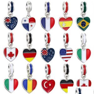 Charms Enamel National Flag Big Hole Koraliki Stany Zjednoczone Włochy Kanada luźna wisior urok w bransoletce DIY biżuteria Mak dhich