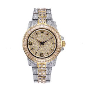 Luxury Bling Crystal Gold Silver Color Ice Out Quartz Iced Wrist Watch for Men Male Waterproof Hip Hop Jewwelr Wristwatch2150