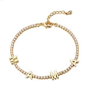 Maigu Jewelry Hot Sale Mothers Day Gift 18k Gold Plated Mom Bracelet Mama Charm Letter Tennis for Women