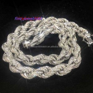 Anpassad hiphop 925 Sterling Silver Full Iced Out Moissanite Diamond 12mm Silver Rope Chain Halsband Mens Necklace