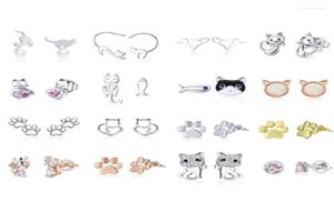 Серьги-гвоздики BISAER Cat, стерлинговое серебро 925 пробы, милые животные, маленькая киска, котенок, Brincos, женские корейские модные украшения1582685