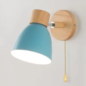 Wall Lamps Nordic Lamp Wooden Sconce For Bedroom Living Room Home Lighting E27 Macaroon Bedside Light With Switch Decor