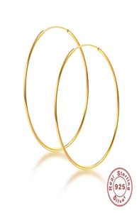 CANNER Real 925 Sterling Silver Earrings For Women Circle Hoops Korean Pendientes Gold Jewelry 12mm Thick 50mm 2201087307945