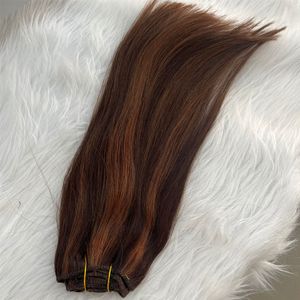 Clip-in-Haarverlängerung aus 100 % echtem Echthaar, Hightlights, schwarzes, klavierbraunes Clip-in-Haarteil mit doppeltem Schuss, 120 g