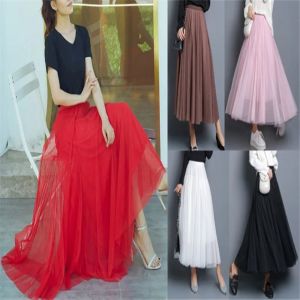 Dresses Fashion Women Sexy Beautiful Stretch High Waist Pure Color Net Yarn Dance Skirt Beach Skirt Yf036