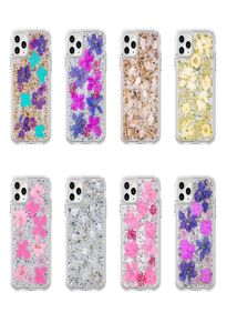 Real Dried Flower Transparent Cases For iPhone 13 12 Mini 11 Pro XS Max X XR 6 7 8 Plus Bling foil Shockproof Dual Layer Protectiv1574109