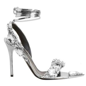 Obcasowe Sliver Tomlies Fordlies Mirror Crystal Sandal Superwomen High Wedding S-Sandal Sukienka skórzana i noryzująca Kamienie Złota spiczaste 35-42 palce klejnot hn3k