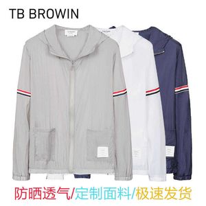 Men's Hoodies Sweatshirts TB BROWIN new sunscreen stripe yarn dyed red white blue skin jacket