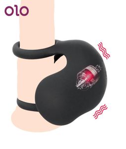 OLO Penis Ring Testicle Bondage Vibrators Double Cock Ring 10 Speed Delay Ejaculation Scrotal Binding Ring T2005111391494
