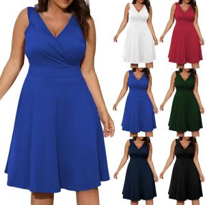 Dress Plus Size 5XL Summer Dress for Women Blue Sexy V Neck Sleeveless Formal Occasion Midi Dresses Ladies Office Evening Party Dress