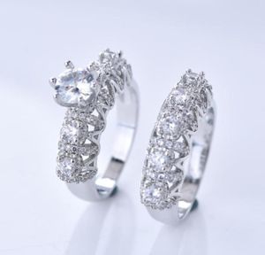 Wedding Rings Female White Round Crystal 9 2 5 Ring Set Luxury Promise Engagement Vintage Bridal For Women7100976