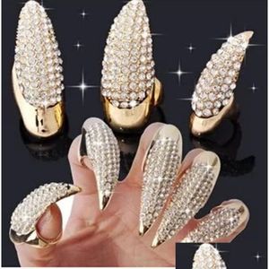 클러스터 반지 업데이트 Crystal Rhinestone False Nail Ring Cluster Gold Black Paw Talon 고양이 발톱 반지 펑크 록 패션 보석류 드롭 DH46W