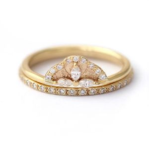 Anéis de casamento Marquise lab Diamond Solitaire Anel de casamento conjunto de banda de noivado sólido 14K ouro amarelo para mulheres 2208294791944
