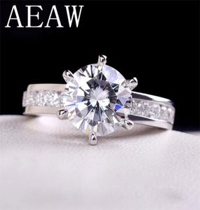 AEAW 2CTW 8mm F Round Cut Engagementwedding Diamond Ring Double Halo Ring Platinum Plated Silver 2201217663257