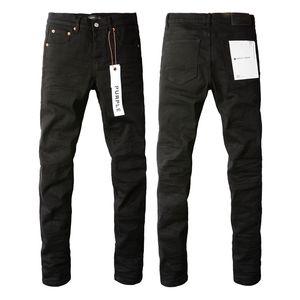 Calça jeans masculina roxa estilo americano rasgada jeans slim com buraco negro desgastado