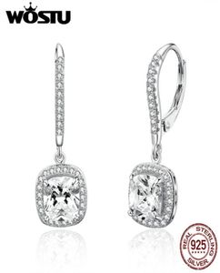 Wostu 925 Sterling Silver Square Square Drop Earring with Clear CZ 여성 보석 귀걸이 고급 브랜드 선물 CQE520 2106242592341