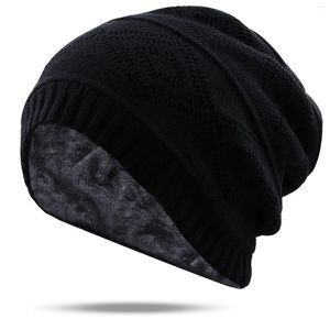 ベレット冬のビーニーハットメンウォームニット2024ファッションキャップスカルが厚いフリースの裏地付き帽子のため