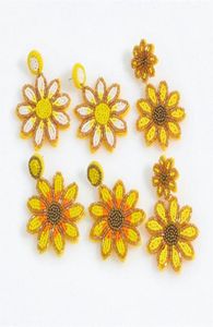 Dingle ljuskronor handvävda rispärlor blommaörhängen pastoral temperament solros stud solsken smycken för flickor kvinnor acc1597060