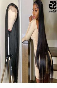 28 30 40 tum mänskliga peruker för svarta kvinnor före plockat brasilianskt hår 13x4 Frontal Full HD Straight Lace Front Wig4987000