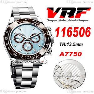VRF 11650 A7750 Automatisk kronograf Mens Watch Brown Ceramics Bezel Ice Blue Stick Dial Rostless Steel Armband Super Edition S2880