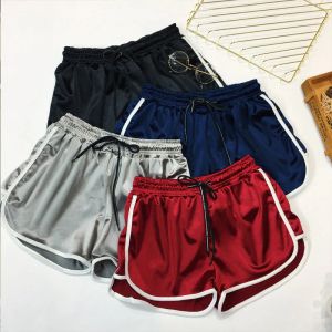 Shorts BerylBella Summer Women Shorts Solid Elastic Wiast Wide Legs Running Loose Shorts Women Fitness Work Out Shorts Female