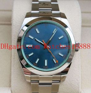 Foto real 116400gv 116400 relógio mecânico automático masculino 40mm pulseira de aço inoxidável mostrador azul data esportes relógios de pulso