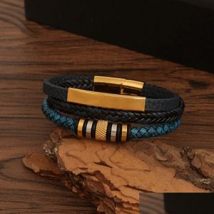 Łańcuchowa bransoletka ze stali nierdzewnej dla mężczyzn mtlayer ręcznie robione pleciona skórzana magnetyczna klamra Bracelets Bransle Mankiet Mankiet moda moda dhbmt