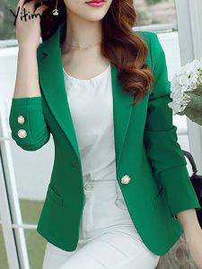 Blazers yitimoky tek düğme kadınlar için blazerler 2023 yeni çentikli ince Kore moda blazer ofis bayanlar uzun kollu zarif takım elbise