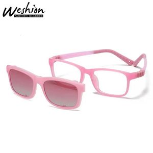 Rechteckige Kinder-Sonnenbrille mit Clip, 3–8 Jahre, Mädchen und Jungen, optische Brillengläser, flexibles, abnehmbares Silikon-Brillengestell, Zubehör 240229