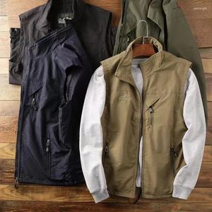 Coletes masculinos colete trabalho ao ar livre multi bolso tático impermeável superior jaqueta de manga curta