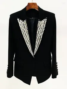 Women's Suits Est 2024 Fashion Designer Jacket Blazer Women Suit Rhinestone Diamonds Strass Beaded Single Button Blazers High Quality